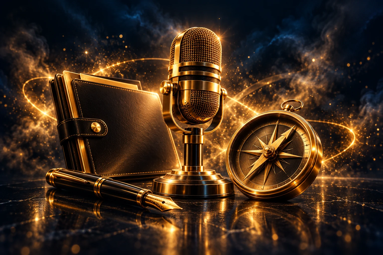 Gouden microfoon, portfolio en kompas voor talentmanagement